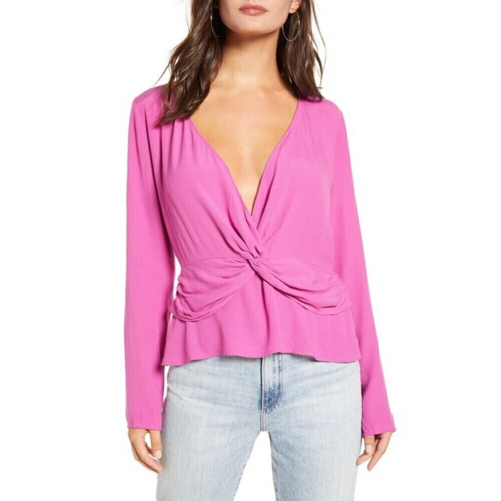 Leith Women's Knot Peplum Top In Purple Orchid Size XXS
